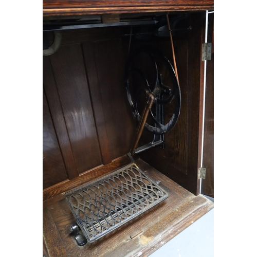 485 - An Antique Jones Fold-Away Mahogany Sewing Table Cabinet With Various Accessories, Approx 20