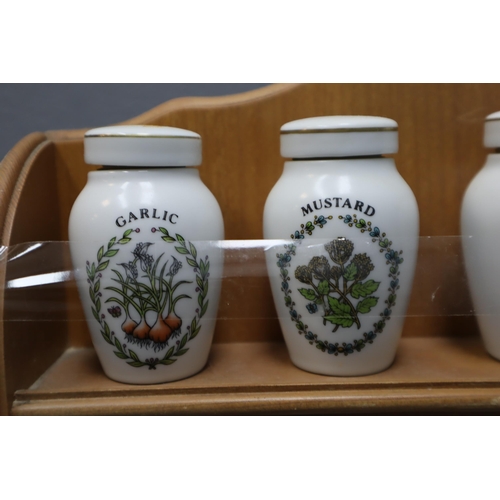 330 - Set of 24 Gloria Concepts Inc The Franklin Mint porcelain spice jars on a shelf. No Postage