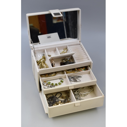 474 - Faux Leather Mirrored Jewellery Box with a Selection of Unsorted Jewellery