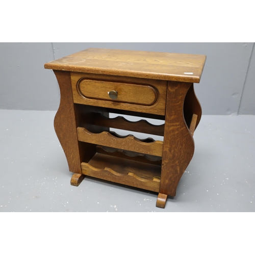 476 - Small Vintage Solid Teak Incorporated Wine Holder Magazine Rack Side Table with one Drawer Storage a... 