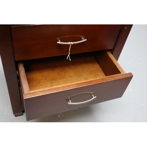 477 - Solid Teak Three Drawer Unit Dressed with Modern Metal Bow Handles approx 24