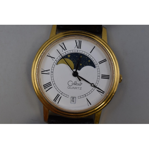 82 - Calibri Quartz Moon Face Watch Complete with Leather Strap (Working)