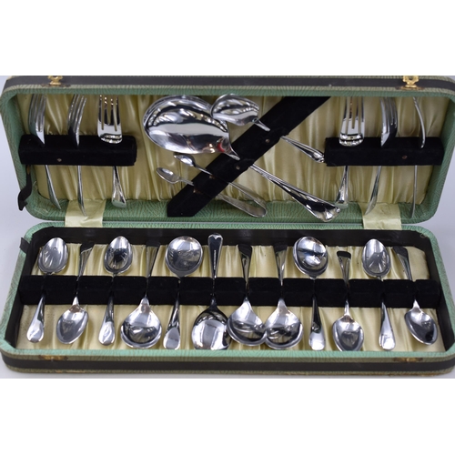 286 - Complete stainless chromium plate cutlery set six serving spoons, six desert spoons, six desert fork... 