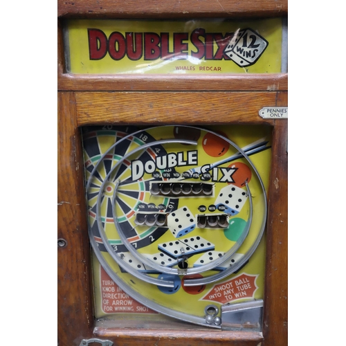 341 - Whales Redcar antique double six penny arcade pinball game. Surface dents, scratches and marks throu... 