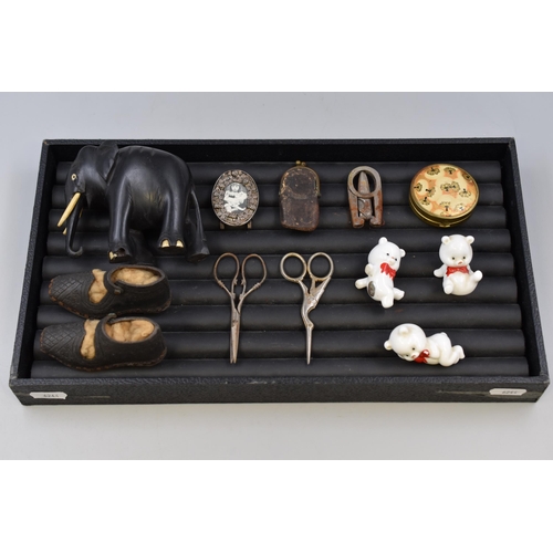 143 - Mixed Selection including Ebony Elephant, Leather Shoes, Scissors and More