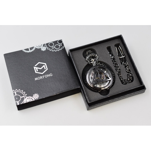 94 - MORFONG Black Case Pocket Watch with Presentation Box and Manual