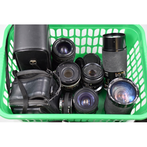 552 - A Selection of Camera Lenses, To Include Canon, Tamron, Prakticar, Vivitar, And More. All Untested