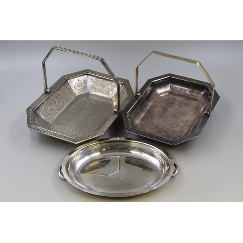 350 - Three silver plated trays to include two with handles