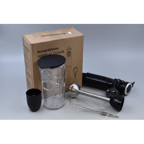 520 - New, Hand Blender By Bonsenkitchen, Model HB3202, Twelve Speed Settings Plus Turbo Mode, Whisk and G... 