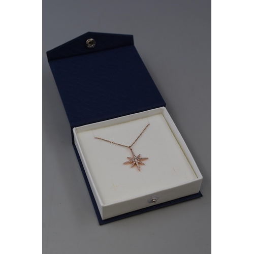 112 - Silver 925 Necklace with Star Pendant in Rose Gold Tone. Complete in Presentation Box