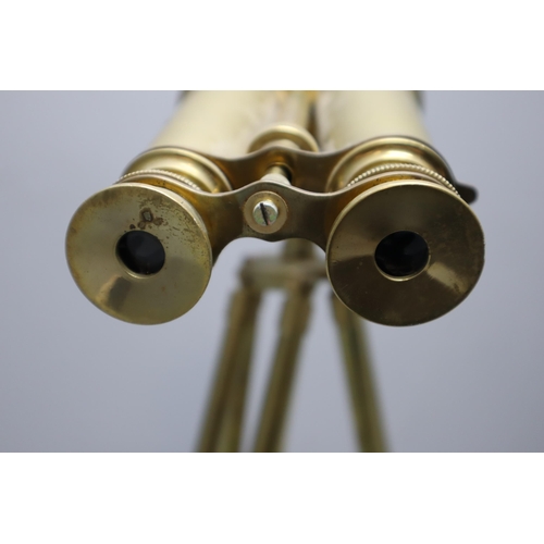 356 - A Pair of Replica Brass Nautical Binoculars on Brass and Wooden Adjustable Tripod, Approx 26