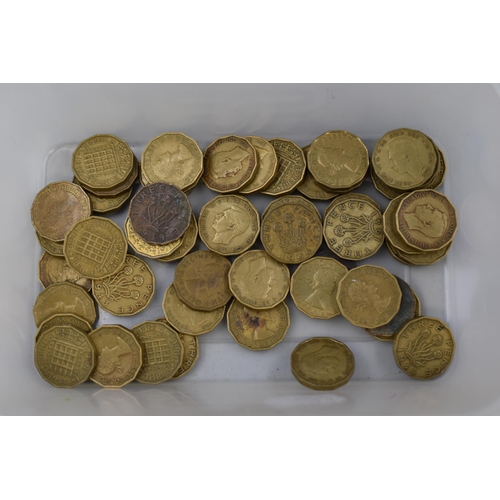 164 - Approx 50 brass Three Pence Coins