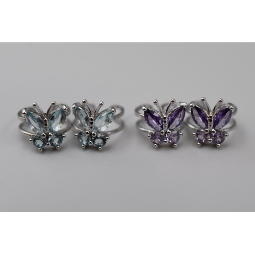 115 - Two Silvercute Butterfly 925 Silver Ear Cuffs Including Alexandrite and Aquamarine In Presentation B... 