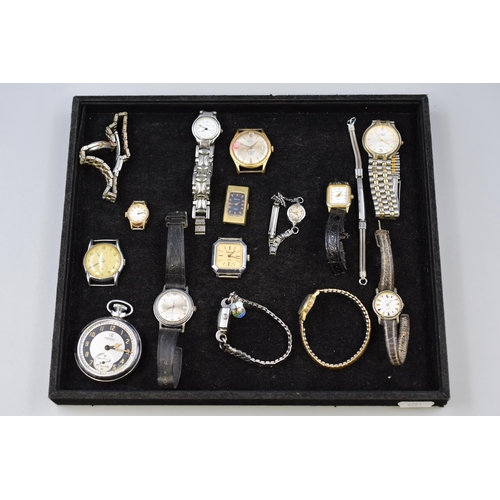 118 - Tray to include ladies and gents mechanical and quartz watches (spares and repairs) to include Etom,... 