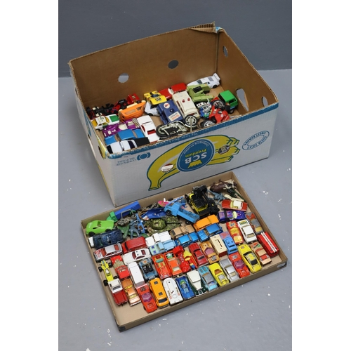 535 - Approx 60 Playworn Die-Cast Cars in two Boxes including Corgi, Matchbox and More