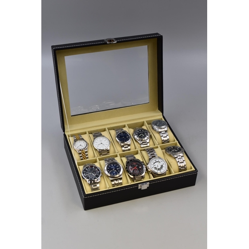 177 - Selection of Ten Quartz Gents Watches in Display Box ( one A/F)