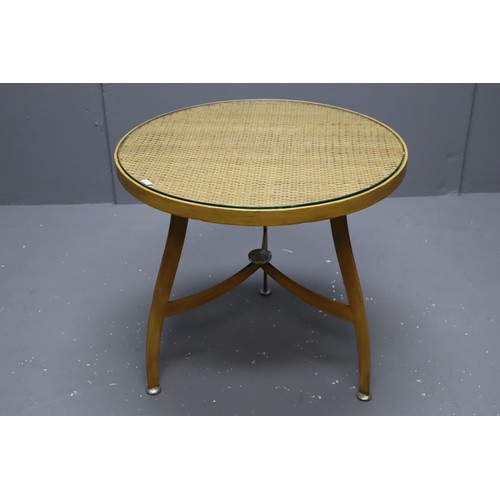 543 - Modern Round Coffee Table with Glass Covered Rattan Top Sitting on Metal Legs 22