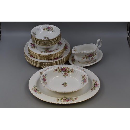 367 - A Royal Albert Twenty-One Piece Moss Rose Dinner Service. Includes Six Dinner Plates (10.5