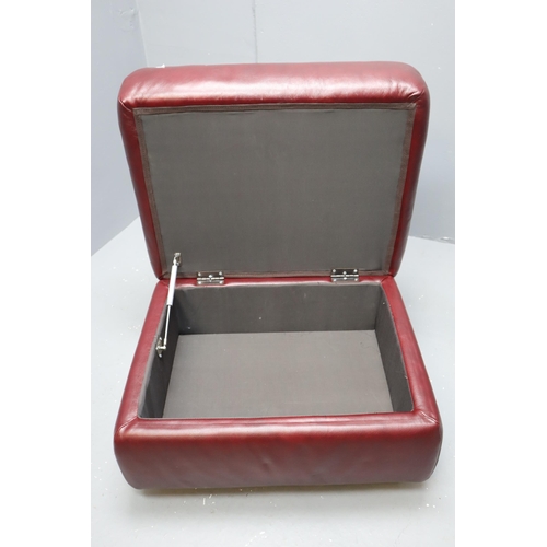 588 - Red leather foot stool with storage compartment underneath (16 1/2