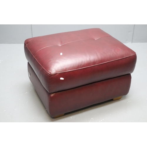 588 - Red leather foot stool with storage compartment underneath (16 1/2