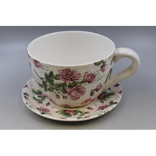 594 - Large teacup and saucer planter (6 1/2