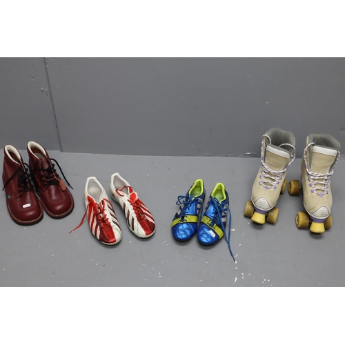 595 - Mixed shoes lot to include Two pairs of football boots (sizes UK 6 1/2 & UK 9), pair of maroon k... 