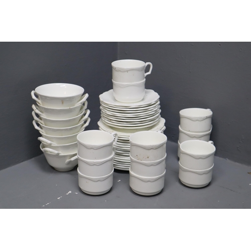 373 - Fourty Eight Piece Wedgwood Metallised Bone China Set to include Trio Sets and Soup Bowls in White G... 