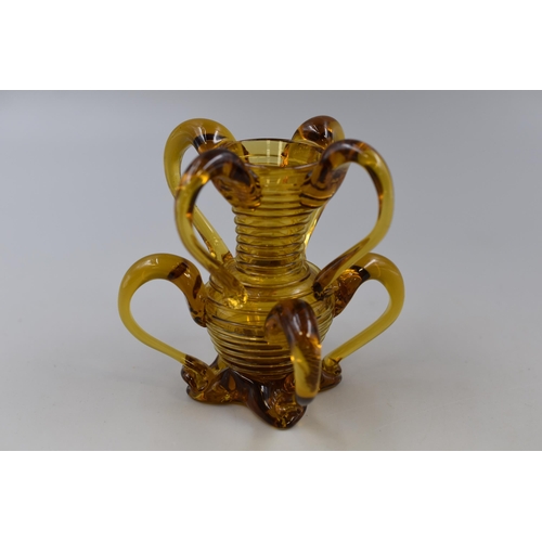 204 - An Unusual Amber Glass Multi-Handled Vase, Approx 4.5