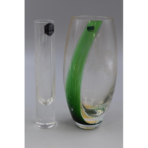 205 - A vase and a bud glass, to include Caithness Glass and Stuart Crystsal (tallest 7 1/2