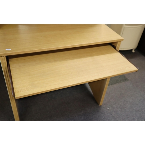 604 - Pine effect computer desk with drawer and storage space (58 x 32 x 23.5). No Postage