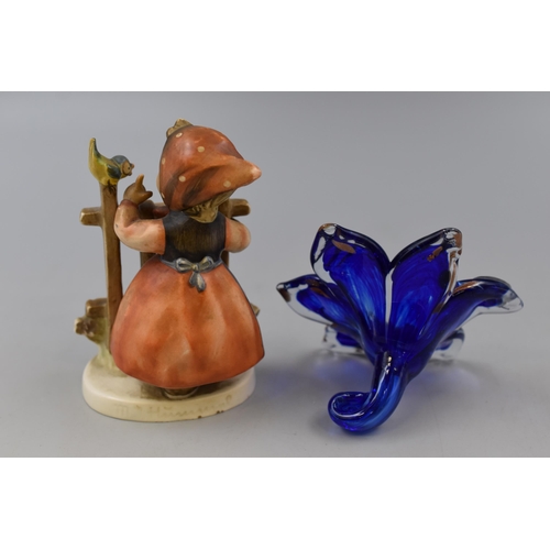 206 - A Goebel Signs of Spring Ceramic Figure, With Blue Art Glass Murano Flower