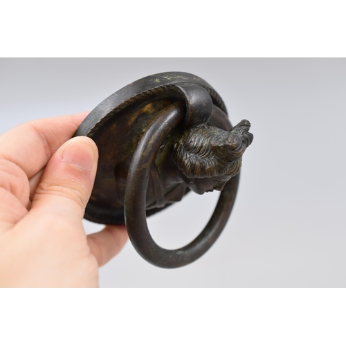 212 - Bronze Curio of Classical Figure with Ring (4” Dia)