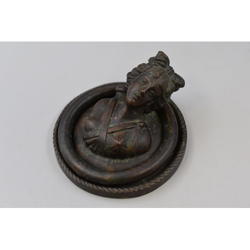 212 - Bronze Curio of Classical Figure with Ring (4” Dia)