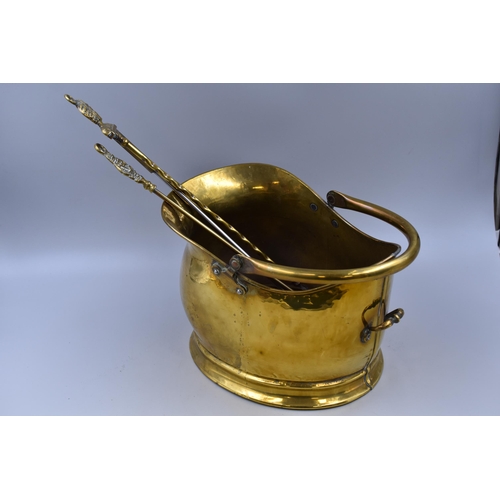 617 - A Brass Coal Scuttle With Three Brass Toasting Forks (Queen Elizabeth, Ship, And Other)