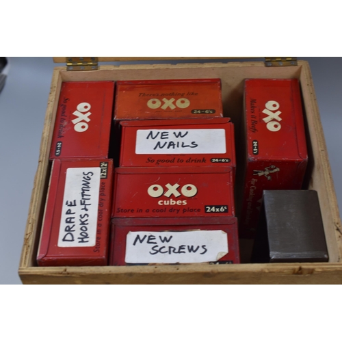 618 - Collection of Vintage Oxo Cubes Tins in a Wooden Storage Box