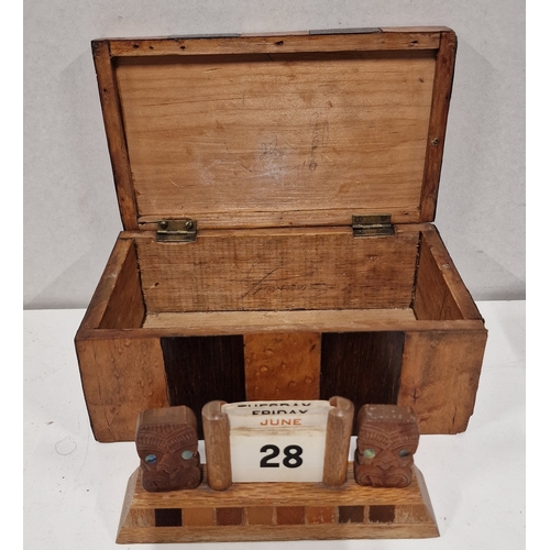 218 - Vintage New Zealand Native Wood Perpetual Calendar and Wooden Box