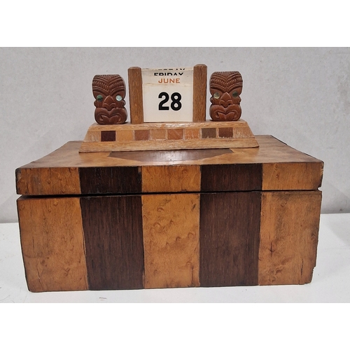 218 - Vintage New Zealand Native Wood Perpetual Calendar and Wooden Box