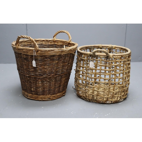 626 - Two Large Vintage Hand Woven Baskets to include a Fishing Style Basket Largest approx 20