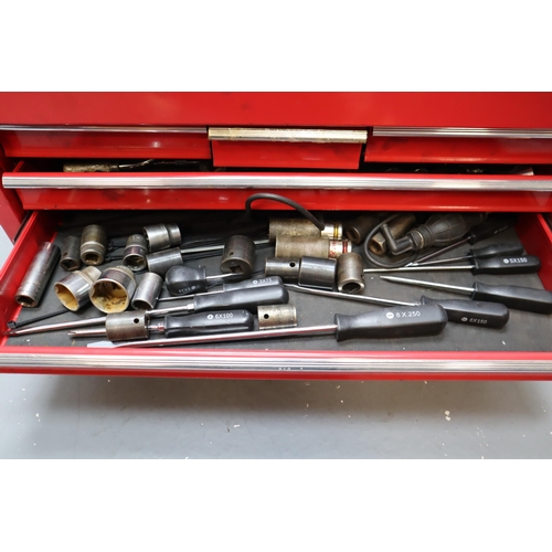 659 - Taskmaster metal tool chest with six draws and removable tool tray containing a large selection of t... 