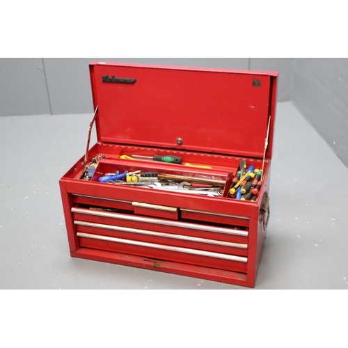 659 - Taskmaster metal tool chest with six draws and removable tool tray containing a large selection of t... 