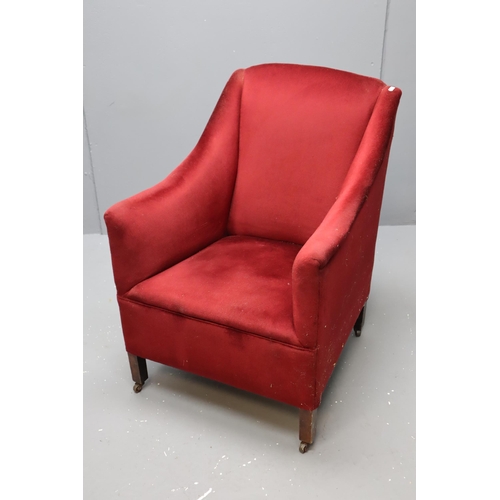 630 - Three Vintage Items to include a Nice Comfy Small Red Velvet Harriet Style Winged Armchair and a Wea... 