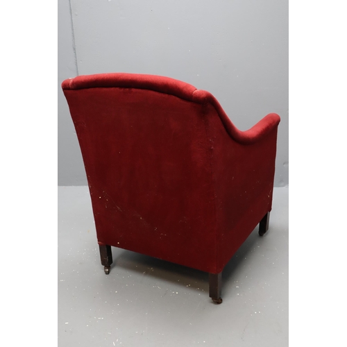 630 - Three Vintage Items to include a Nice Comfy Small Red Velvet Harriet Style Winged Armchair and a Wea... 