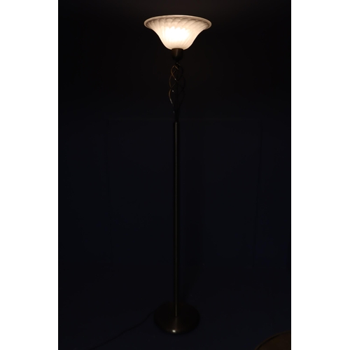 632 - Modern Freestanding Brushed Brass effect Standard lamp with Frosted Glass Shade and Lazy Switch fitt... 