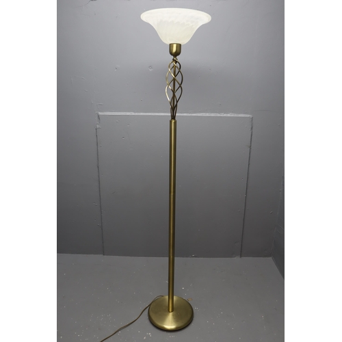 632 - Modern Freestanding Brushed Brass effect Standard lamp with Frosted Glass Shade and Lazy Switch fitt... 