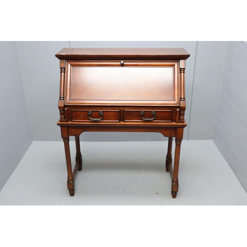 635 - Dark wood writing bureau with 4 internal and 2 external drawers measures 43