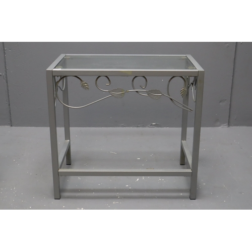 636 - Modern Metal Framed Glass Topped Nest of Three Tables in Silver Colour largest 20