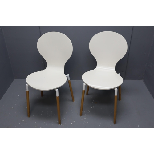 637 - Pair of Modern Bentwood Balloon Backed Dining Chairs in White sitting on Beachwood Legs. No Postage