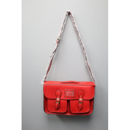 704 - Brand New Designer Leather Satchel in Red Colour with label approx 15