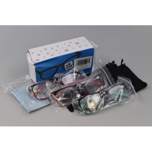 407 - Three Pairs Of New Reading Glasses (+1.25 ) Complete With Cases And Wipes