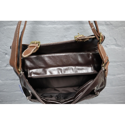 707 - Brand Designer Leatherette Satchel Bag Complete with Shoulder Strap in Brown and Light Brown approx ... 